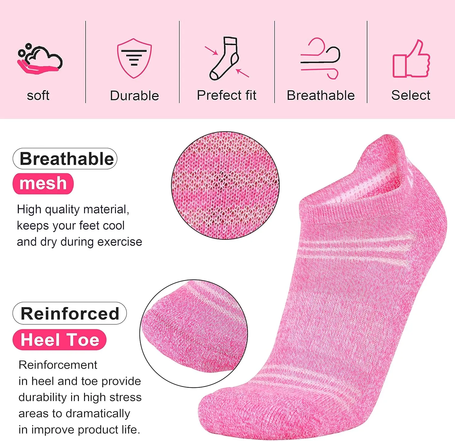 Womens Ankle Socks 6-Pairs Athletic Running Sport Socks With Cushioned Sole