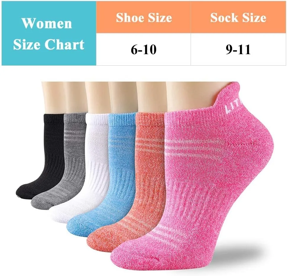 Womens Ankle Socks 6-Pairs Athletic Running Sport Socks With Cushioned Sole