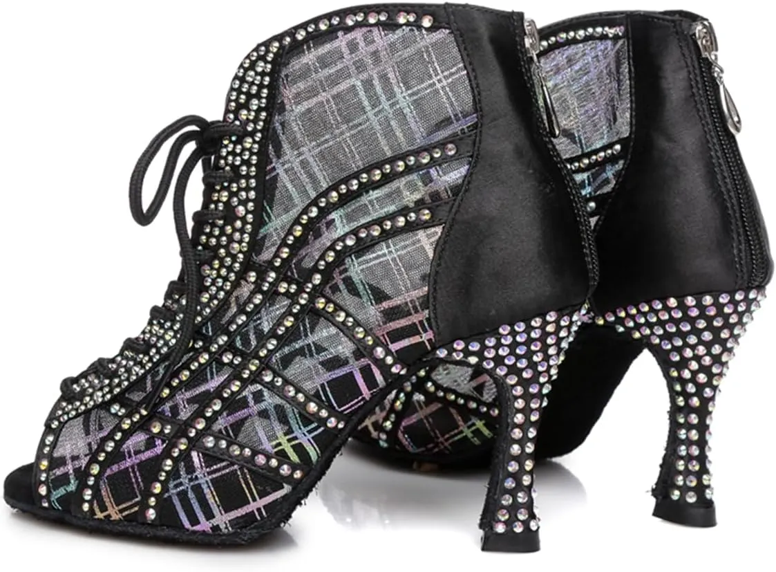 Women's Breathable Mesh Open Toe Ballroom Rumba Party Wedding Practice Performence Dance Shoes Boots