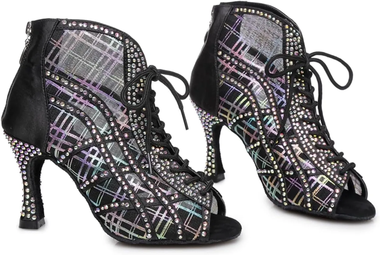 Women's Breathable Mesh Open Toe Ballroom Rumba Party Wedding Practice Performence Dance Shoes Boots