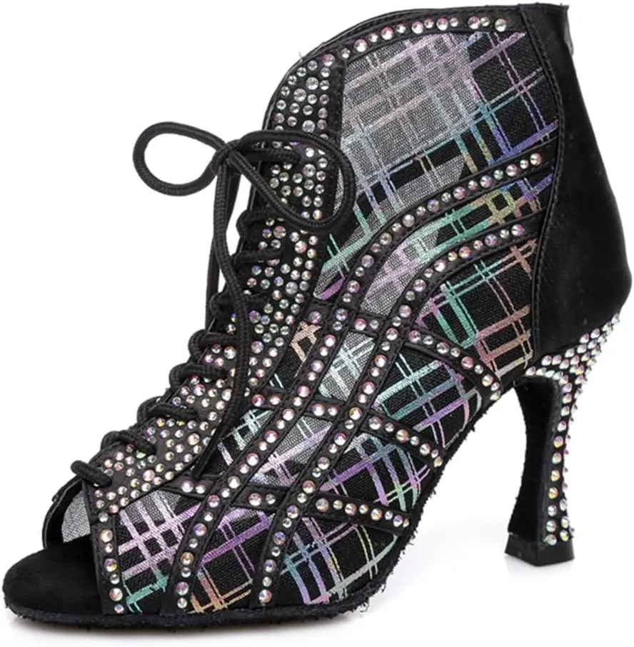 Women's Breathable Mesh Open Toe Ballroom Rumba Party Wedding Practice Performence Dance Shoes Boots
