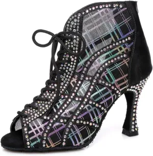 Women's Breathable Mesh Open Toe Ballroom Rumba Party Wedding Practice Performence Dance Shoes Boots
