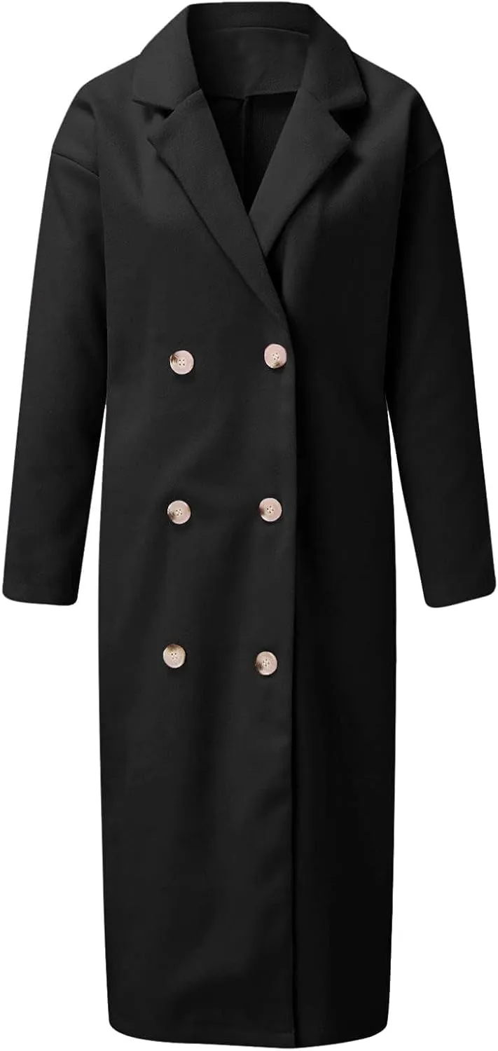 Women's Classic Double Breasted Long Wool Pea Coat Fashion Winter Trench Windproof Coats