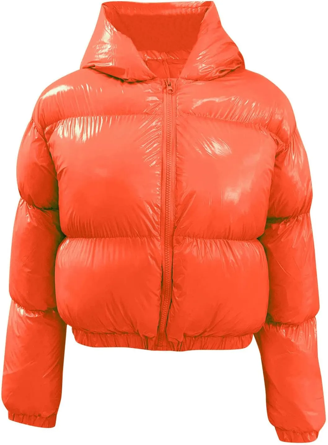 Women's Coat Ladies Autumn And Winter Warm Short Shiny Padded Hooded Leather Jacket Womens Jackets