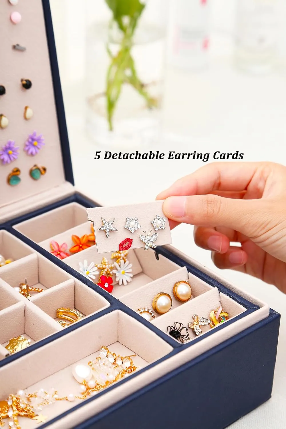 Womens Earring Jewelry Box for Girls Jewelry Earring Organizer Box Earring Holder Organizer for Girls Jewelry Organizer Earring Boxes for Women Girls Stud Earring Organizer Jewelry Box Navy