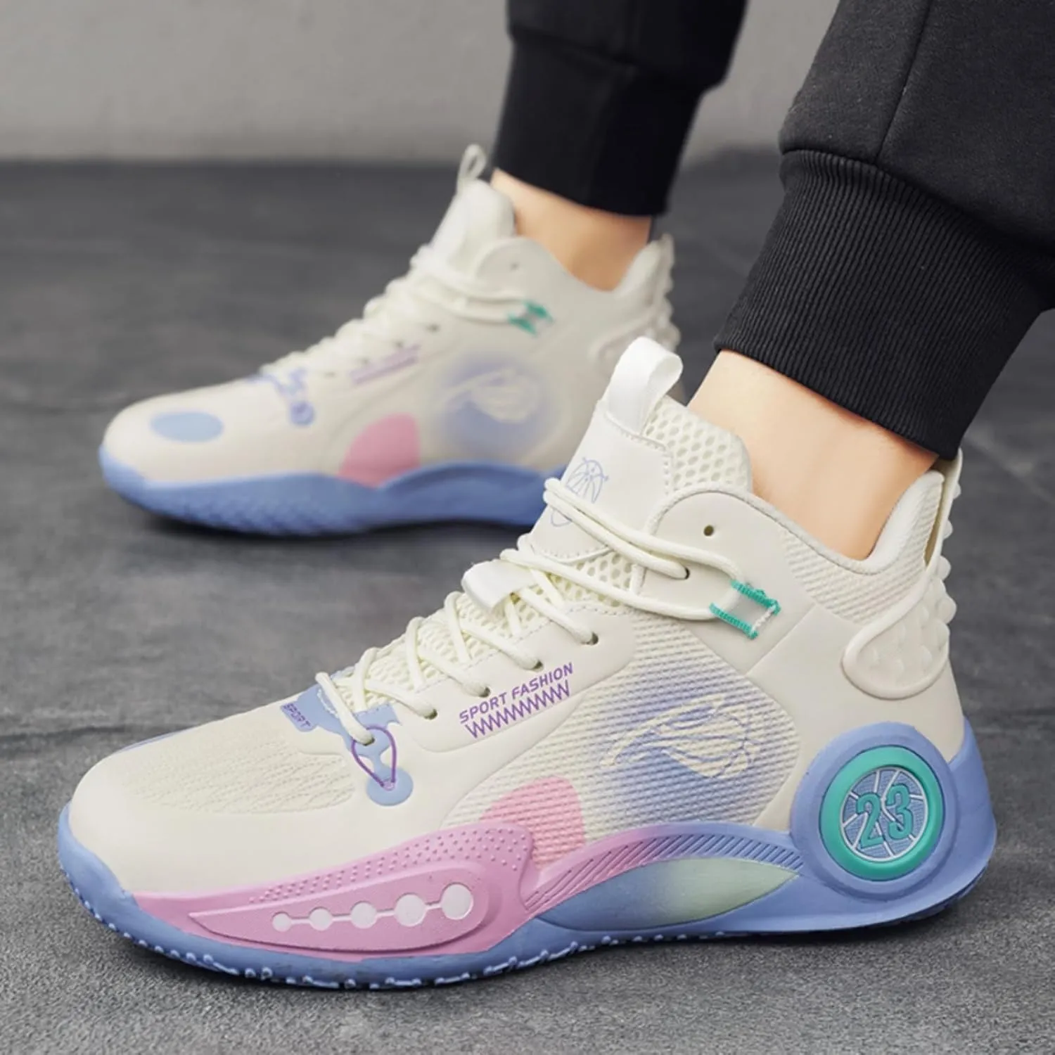 Womens Fashion Lace Up Arch Support Basketball Shoes Breathable Non Slip Comfortable High Top Sneakers Running Walking Tennis Shoes
