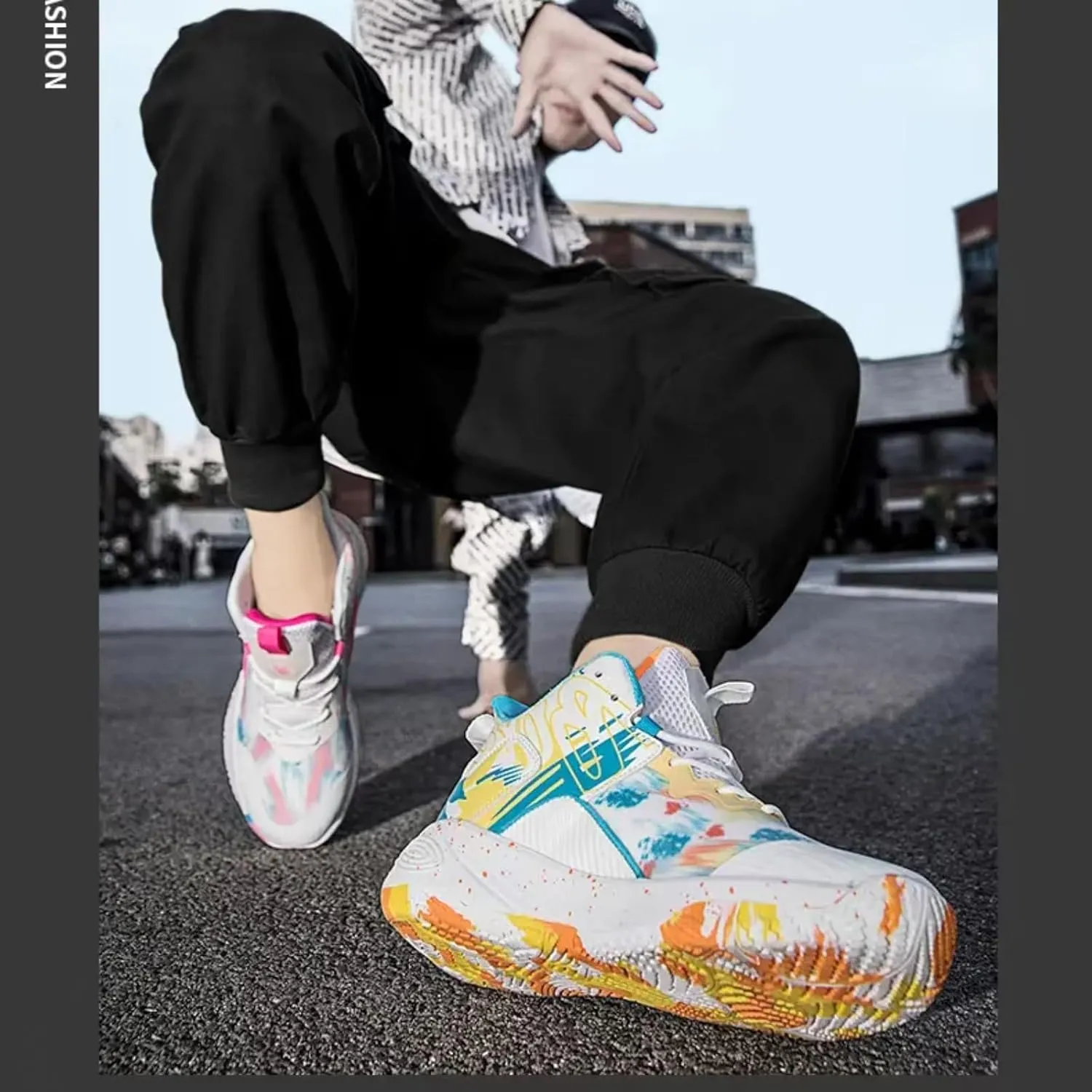 Womens Fashion Pattern Lace Up High Top Basketball Shoes Breathable Non Slip Outdoor Sneakers Cushioning Workout Shoes for Fitness Training Athletic