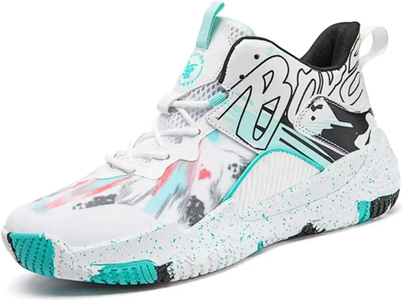 Womens Fashion Pattern Lace Up High Top Basketball Shoes Breathable Non Slip Outdoor Sneakers Cushioning Workout Shoes for Fitness Training Athletic
