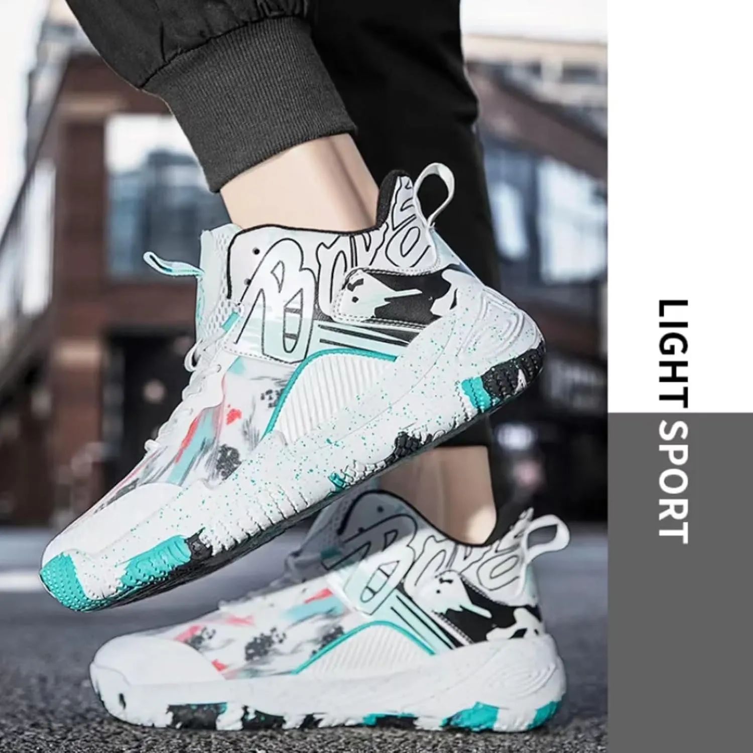 Womens Fashion Pattern Lace Up High Top Basketball Shoes Breathable Non Slip Outdoor Sneakers Cushioning Workout Shoes for Fitness Training Athletic