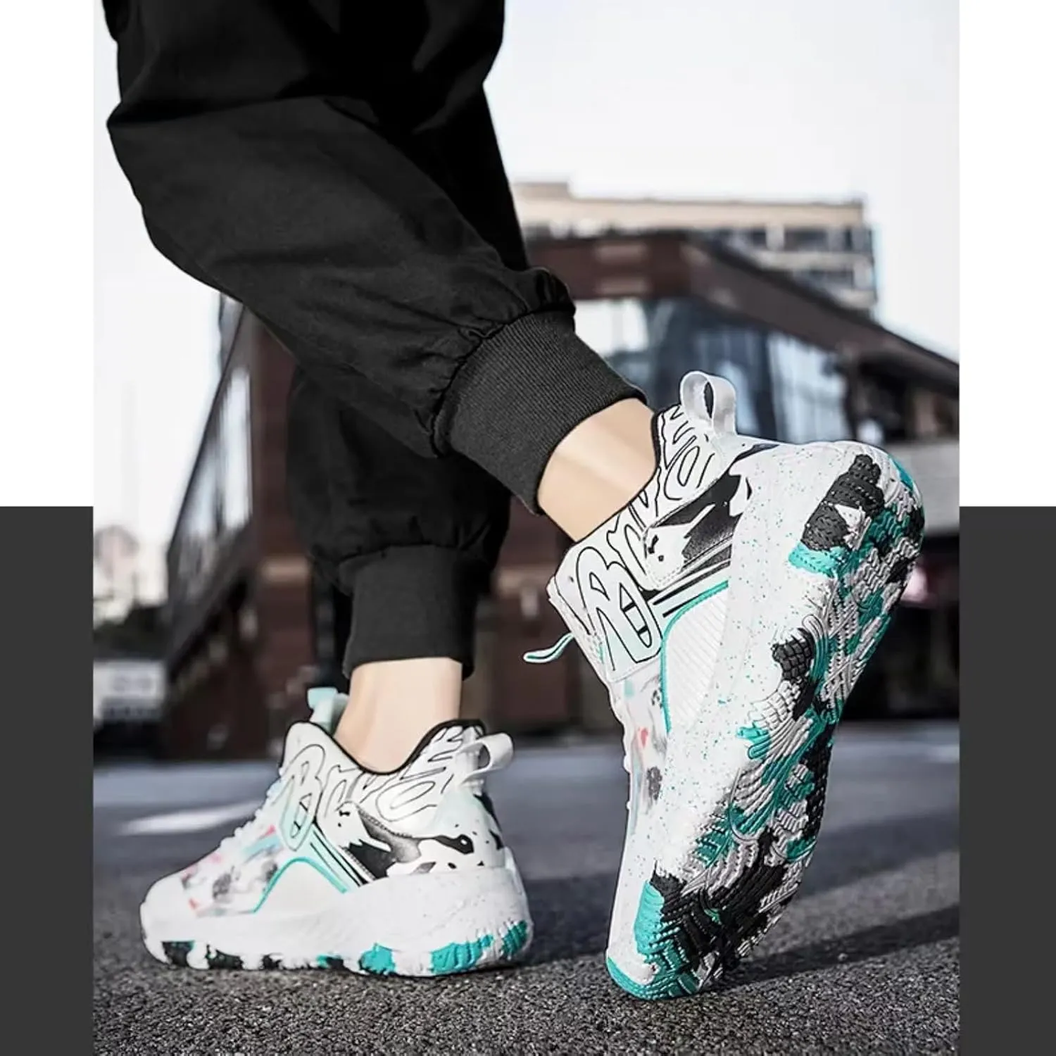 Womens Fashion Pattern Lace Up High Top Basketball Shoes Breathable Non Slip Outdoor Sneakers Cushioning Workout Shoes for Fitness Training Athletic