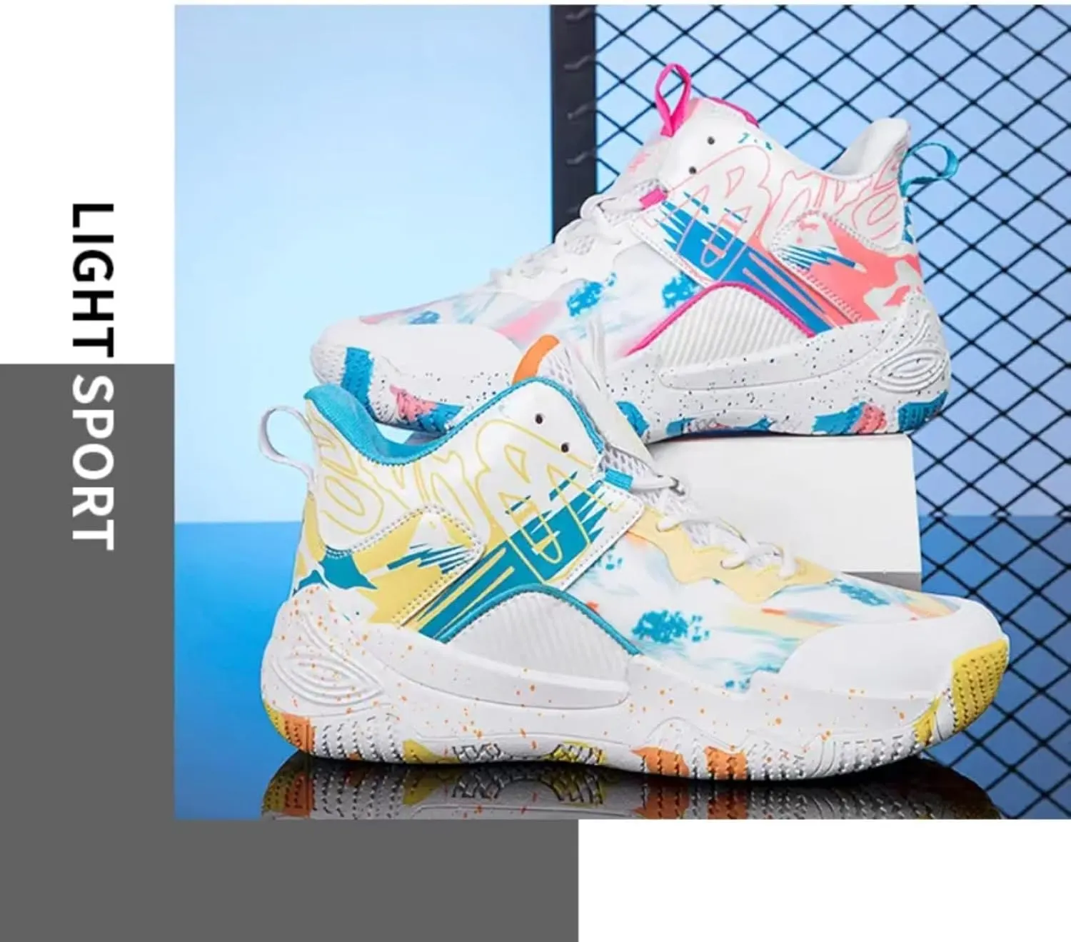 Womens Fashion Pattern Lace Up High Top Basketball Shoes Breathable Non Slip Outdoor Sneakers Cushioning Workout Shoes for Fitness Training Athletic