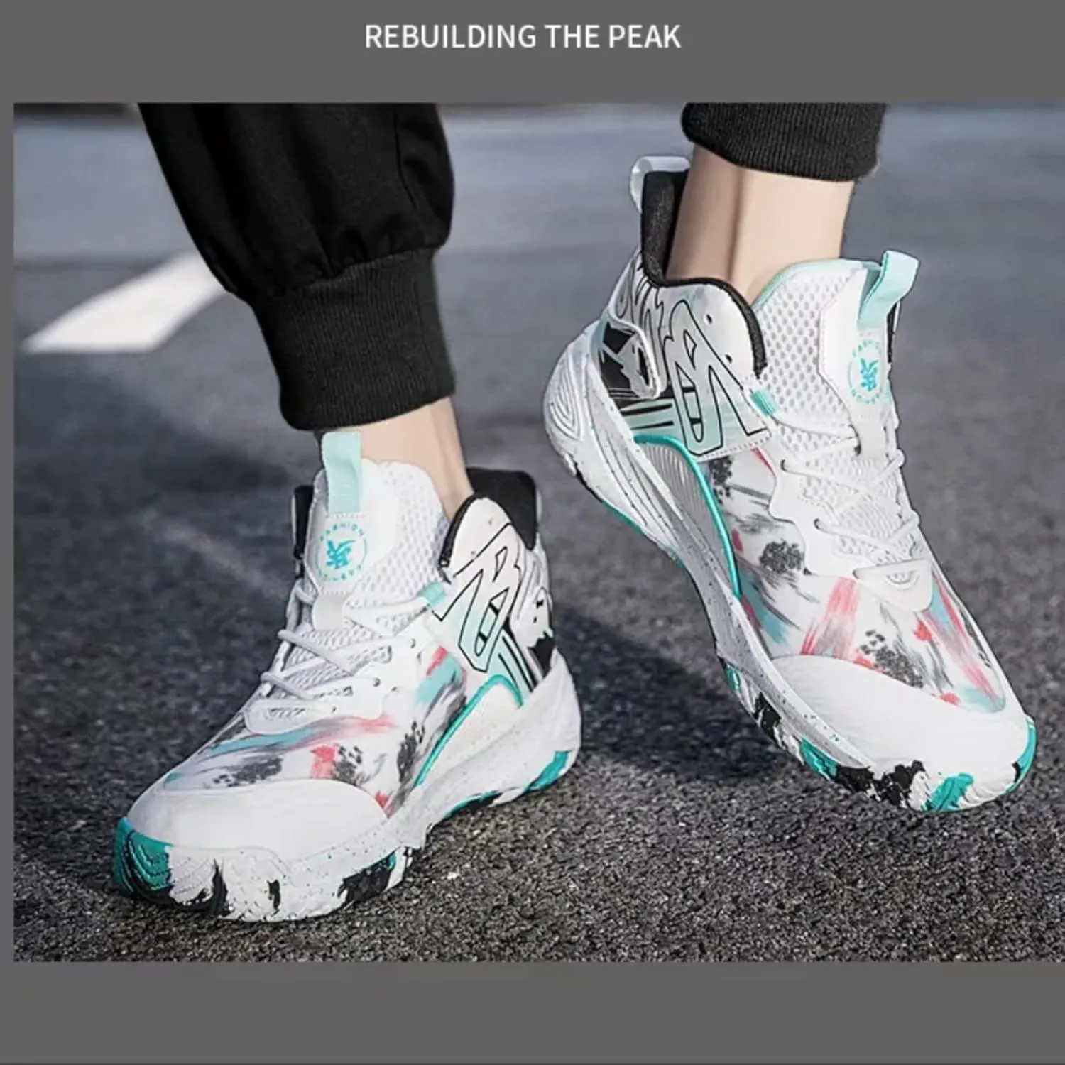 Womens Fashion Pattern Lace Up High Top Basketball Shoes Breathable Non Slip Outdoor Sneakers Cushioning Workout Shoes for Fitness Training Athletic