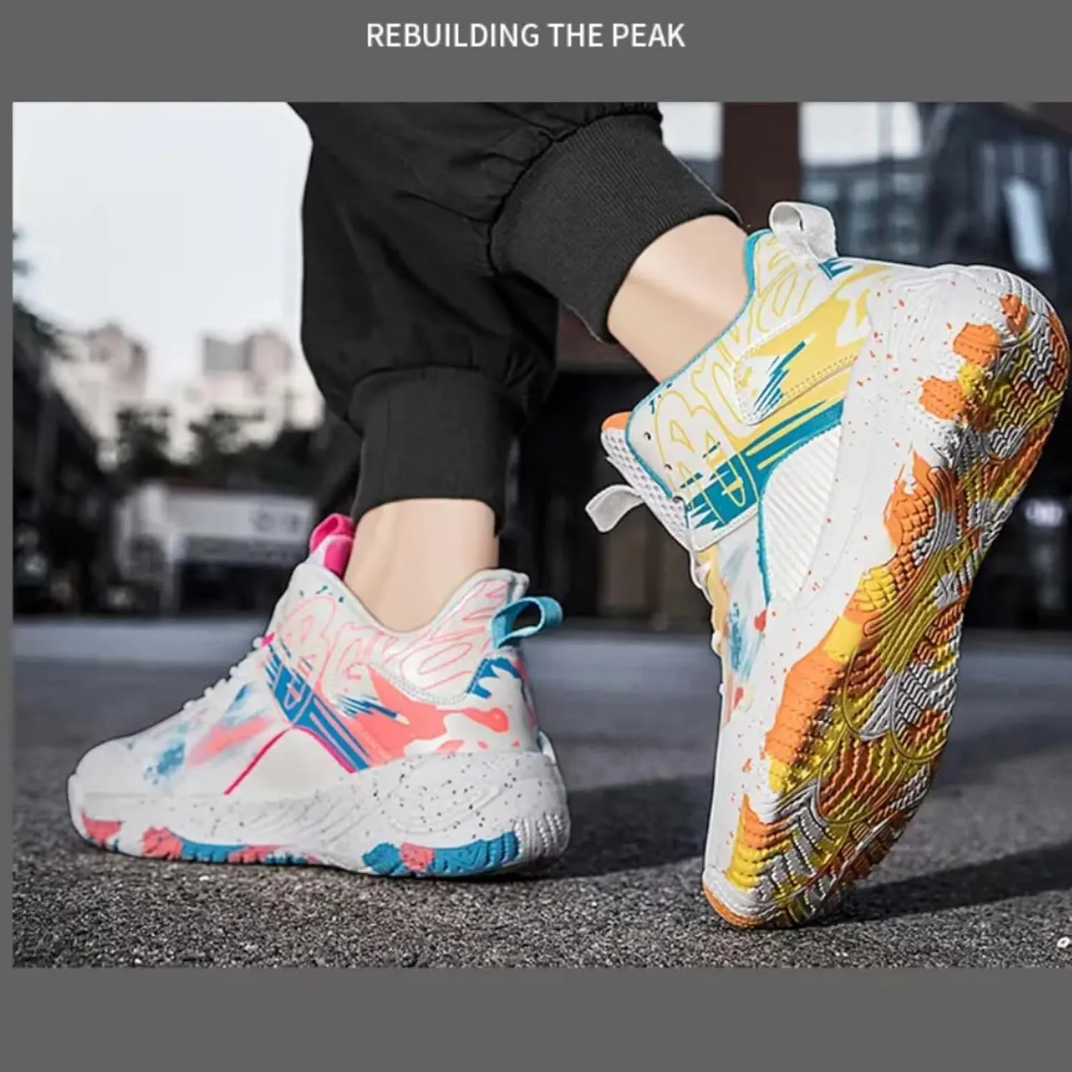 Womens Fashion Pattern Lace Up High Top Basketball Shoes Breathable Non Slip Outdoor Sneakers Cushioning Workout Shoes for Fitness Training Athletic