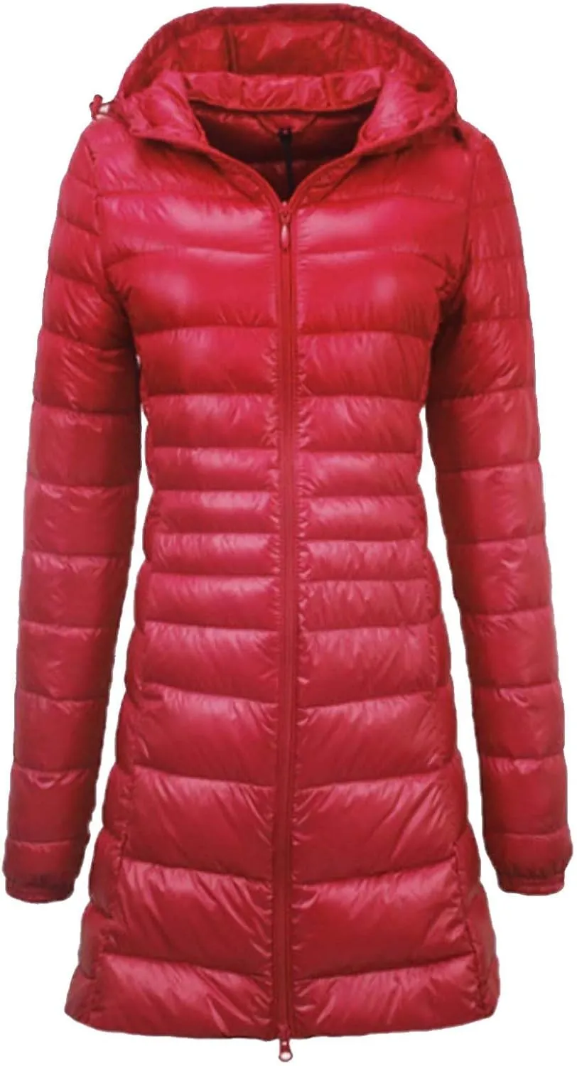 Womens Jackets Winter Women's Solid Color Mid Length Hooded Down Jacket With Drawstring Slim Fit Portable Womens