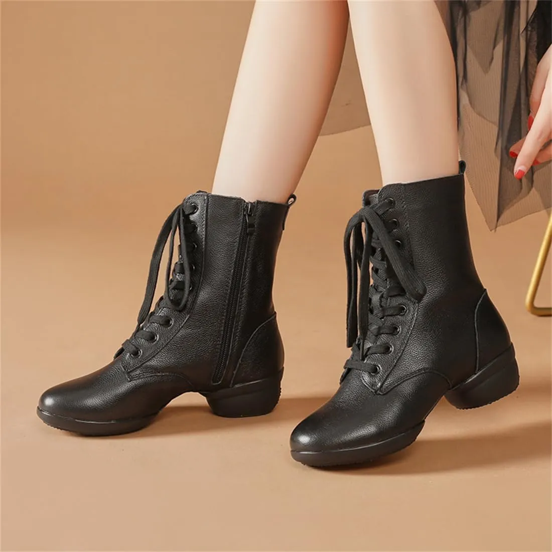 Women's Jazz Shoes Lace-Up Dancing Walking Sneakers High Top Split Sole Modern Dance Shoes