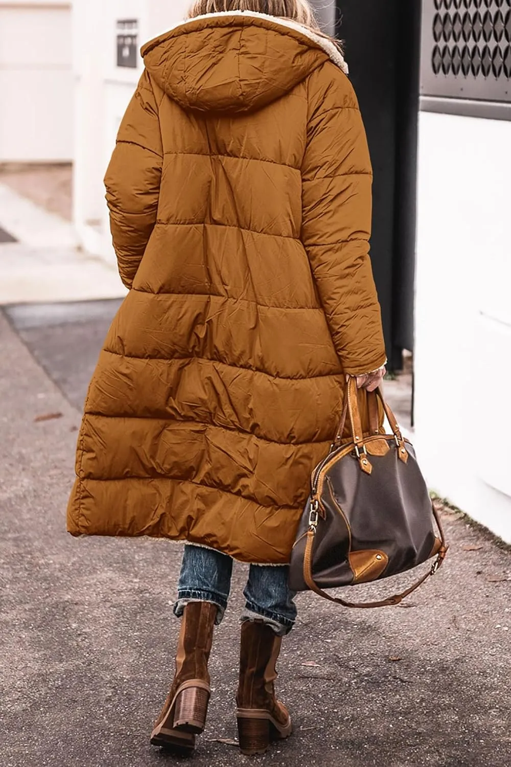 Womens Long Reversible Fleece Jacket Long Sleeve Jackets Zip Up Hoodie Pockets Warm Winter Coat Outerwear