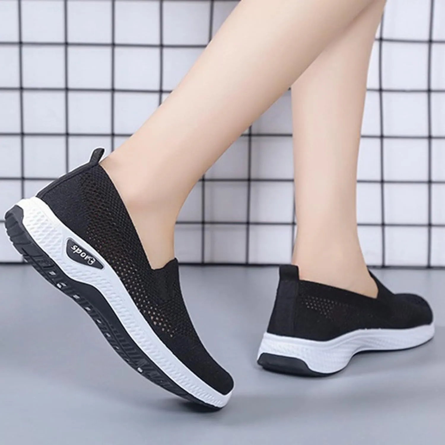 Womens Orthopedic Sneakers Slip on Walking Shoes Breathable Soft Woven Shoe Non-Slip Mesh Up Footwear Lightweight Comfortable Arch Support Sneaker