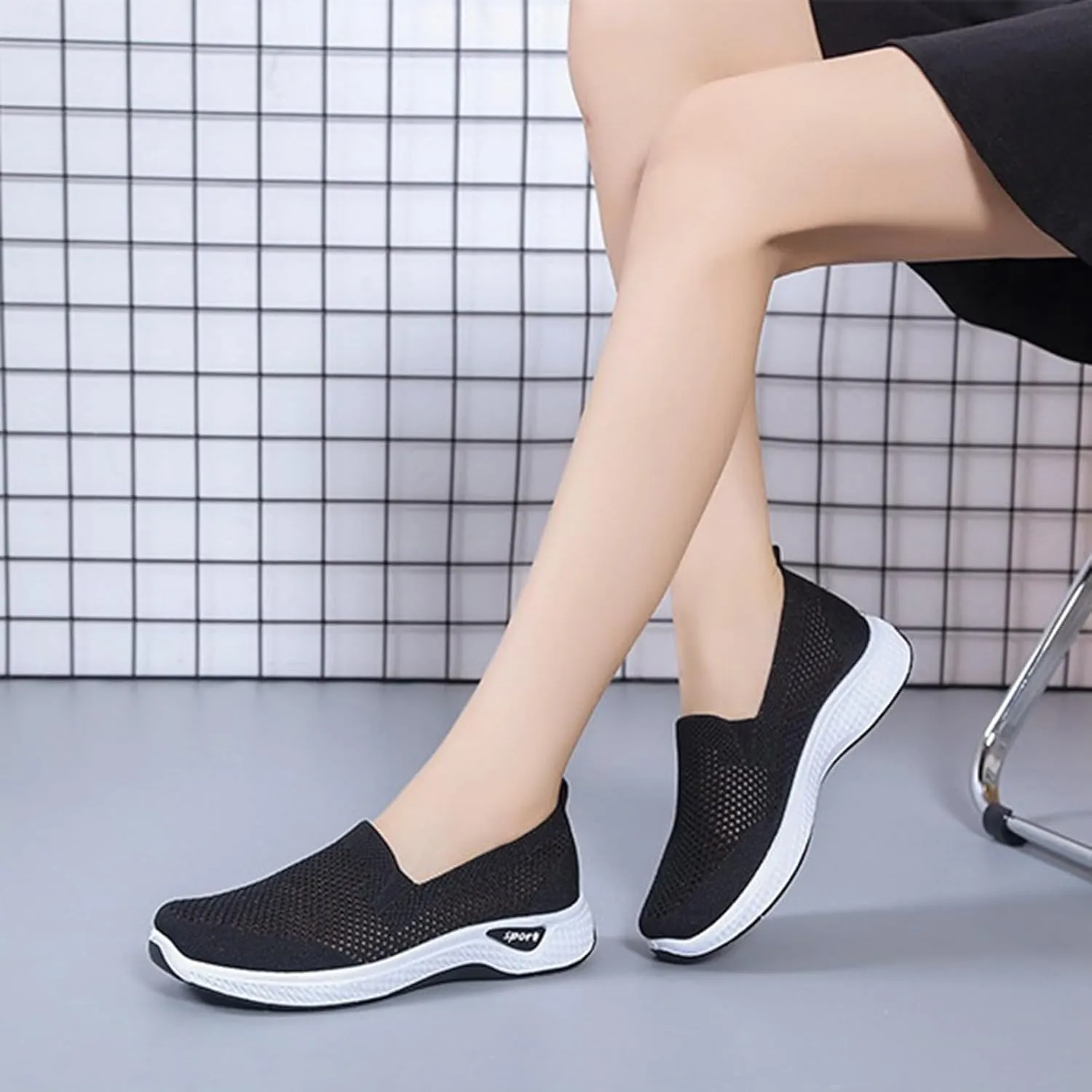 Womens Orthopedic Sneakers Slip on Walking Shoes Breathable Soft Woven Shoe Non-Slip Mesh Up Footwear Lightweight Comfortable Arch Support Sneaker