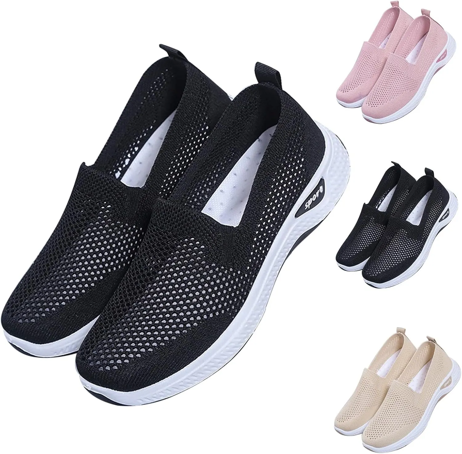 Womens Orthopedic Sneakers Slip on Walking Shoes Breathable Soft Woven Shoe Non-Slip Mesh Up Footwear Lightweight Comfortable Arch Support Sneaker