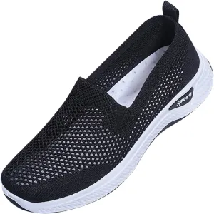 Womens Orthopedic Sneakers Slip on Walking Shoes Breathable Soft Woven Shoe Non-Slip Mesh Up Footwear Lightweight Comfortable Arch Support Sneaker