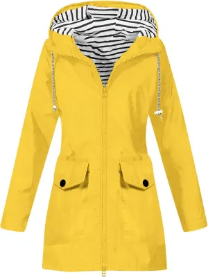 Womens Rain Jacket Waterproof with Hood, Rain Coats for Women Outdoor Lightweight Jackets Fall Athletic Windbreaker