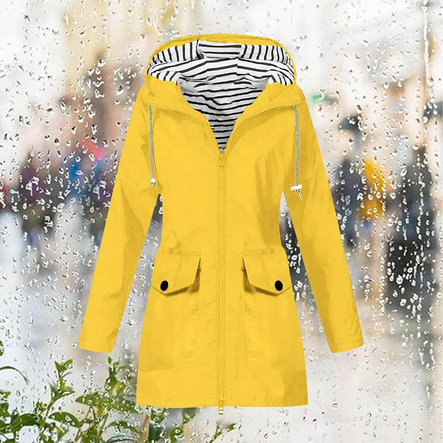 Womens Rain Jacket Waterproof with Hood, Rain Coats for Women Outdoor Lightweight Jackets Fall Athletic Windbreaker