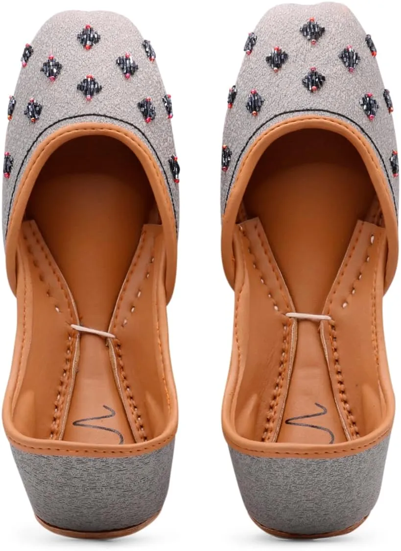 Women's Slip On Traditional Handmade Khussa Bridal Mojari Punjabi Jutti Ethnic Ballet Flats