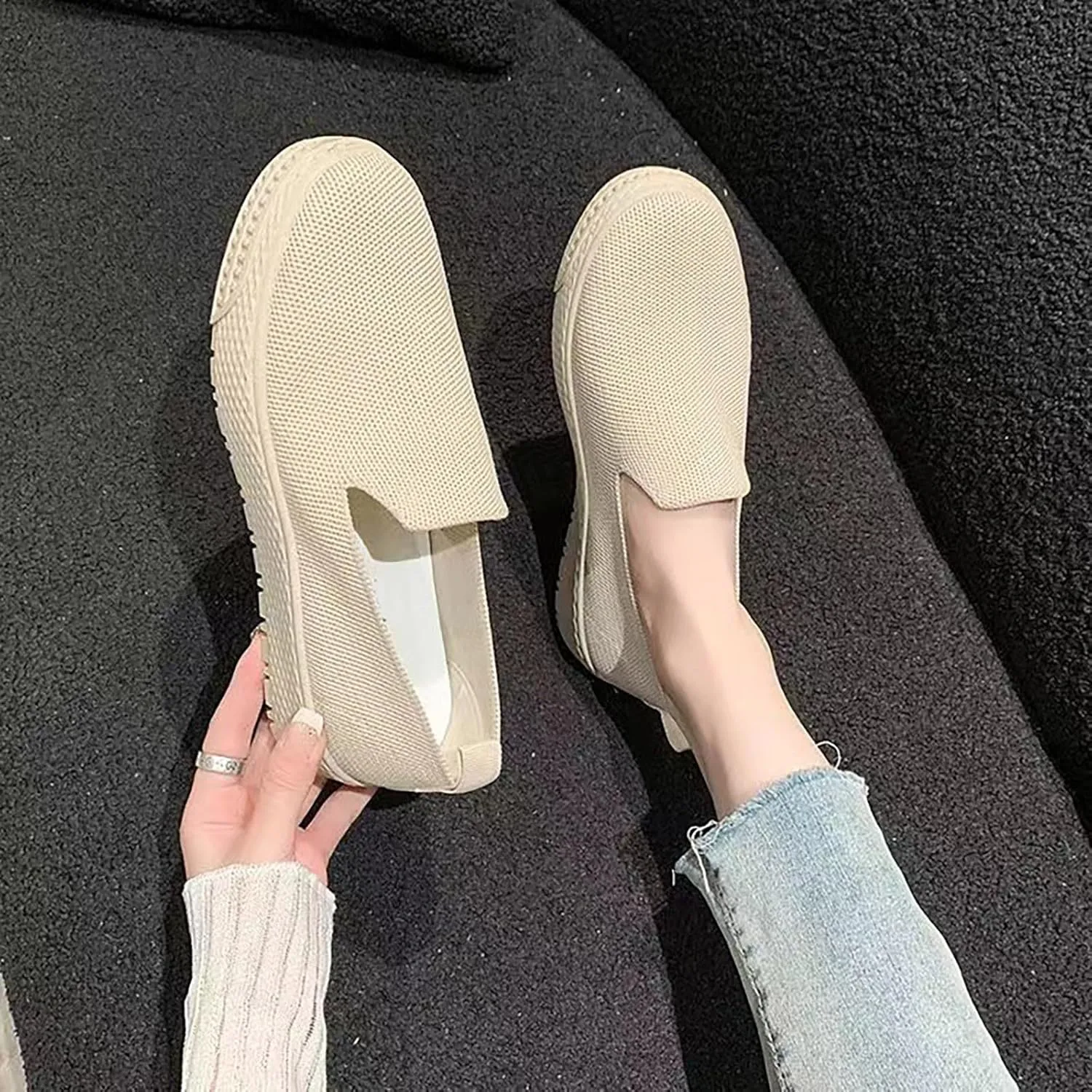 Women's Soft Orthopedic Shoes Breathable Woven Go Walking Slip On Foam Shoes Arch Support Hands Casual Shoes with Heel