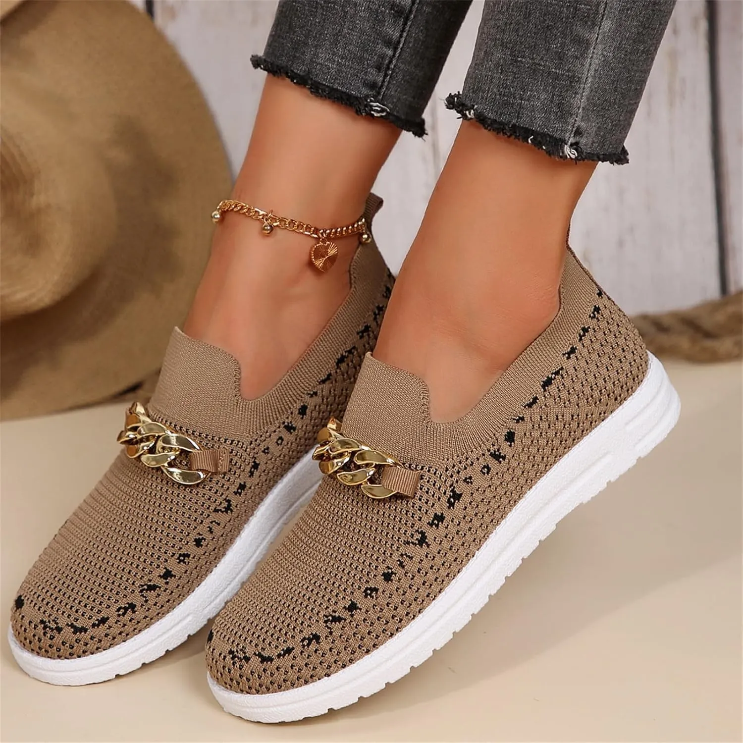 Women's Soft Orthopedic Shoes Breathable Woven Go Walking Slip On Foam Shoes Arch Support Womens Sandals with Wedge Heel