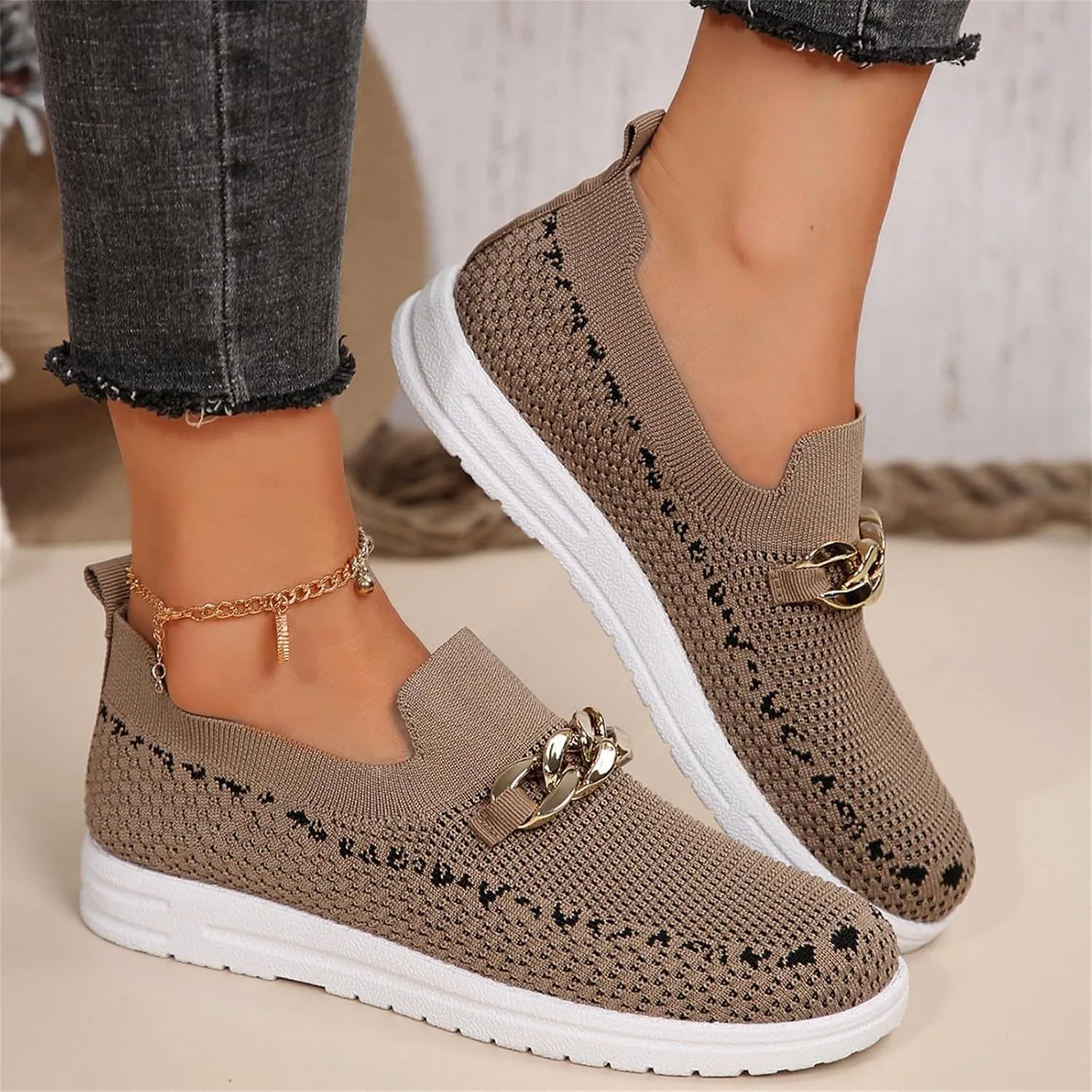 Women's Soft Orthopedic Shoes Breathable Woven Go Walking Slip On Foam Shoes Arch Support Womens Sandals with Wedge Heel