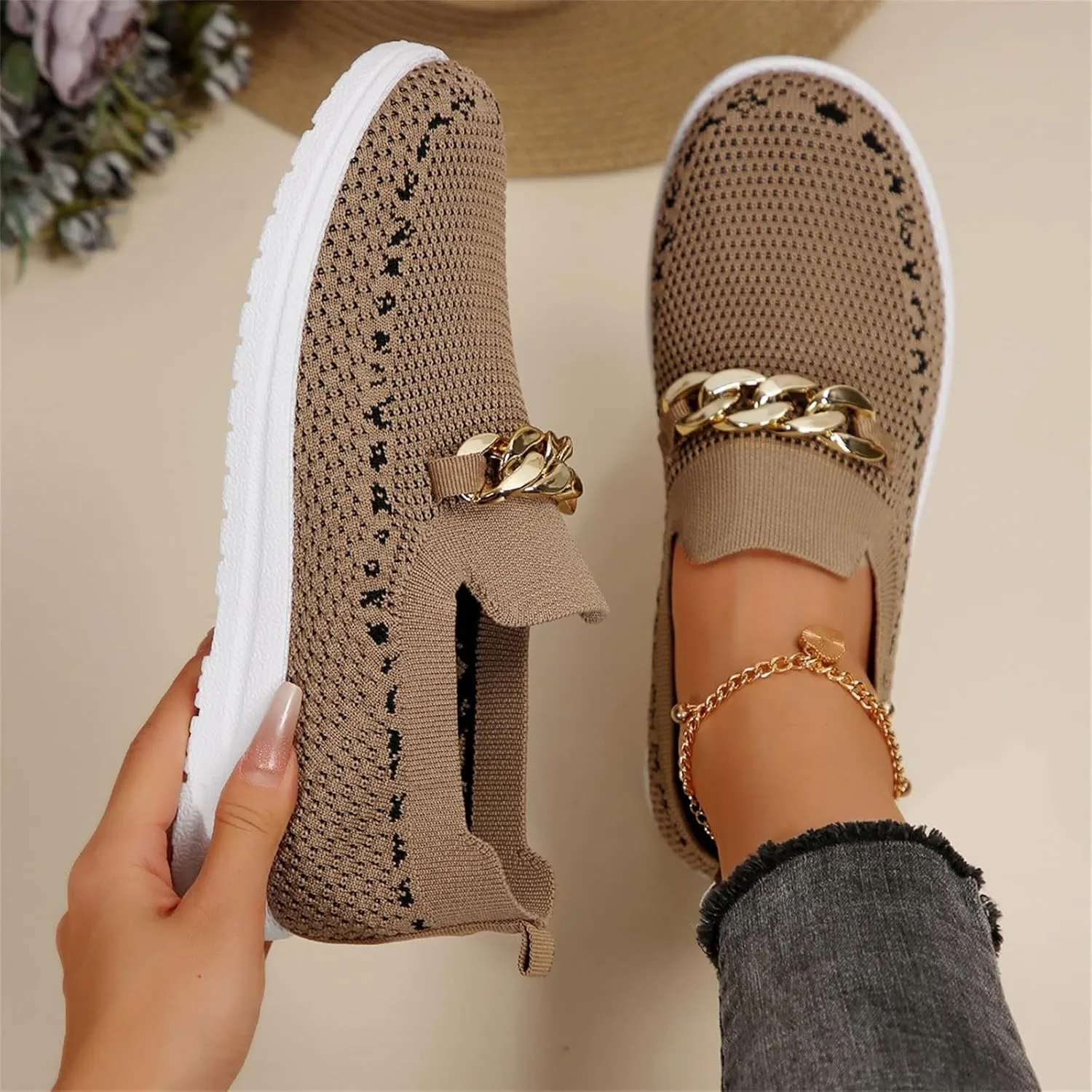 Women's Soft Orthopedic Shoes Breathable Woven Go Walking Slip On Foam Shoes Arch Support Womens Sandals with Wedge Heel
