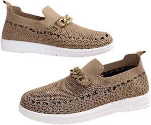 Women's Soft Orthopedic Shoes Breathable Woven Go Walking Slip On Foam Shoes Arch Support Womens Sandals with Wedge Heel