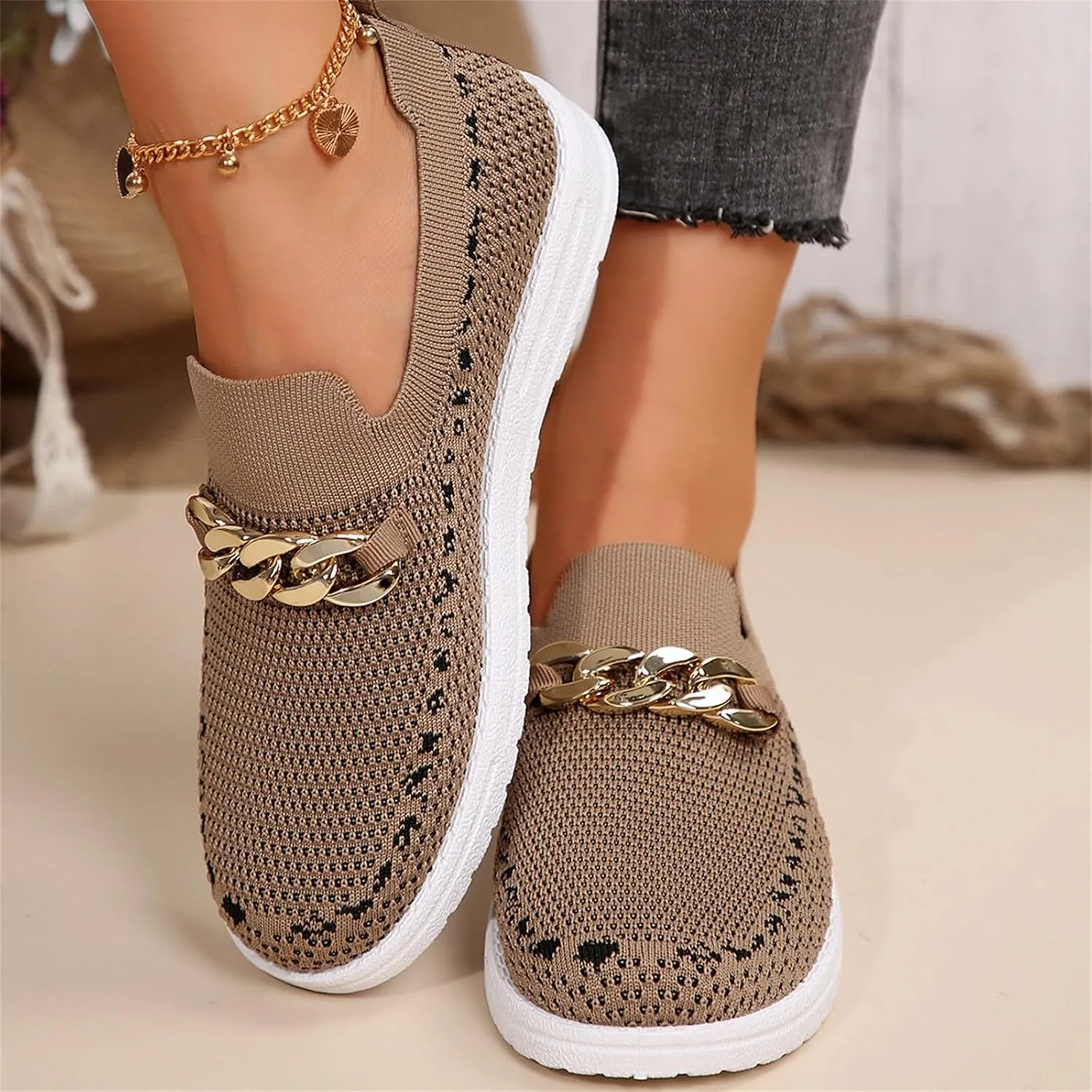 Women's Soft Orthopedic Shoes Breathable Woven Go Walking Slip On Foam Shoes Arch Support Womens Sandals with Wedge Heel