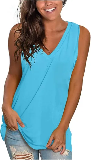 Womens Tank Tops 2025 Loose Fit V Neck Summer Tops Casual Flowy Basic Sleeveless Blouse Trendy Comfy Outfits Clothes