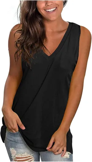 Womens Tank Tops 2025 Loose Fit V Neck Summer Tops Casual Flowy Basic Sleeveless Blouse Trendy Comfy Outfits Clothes