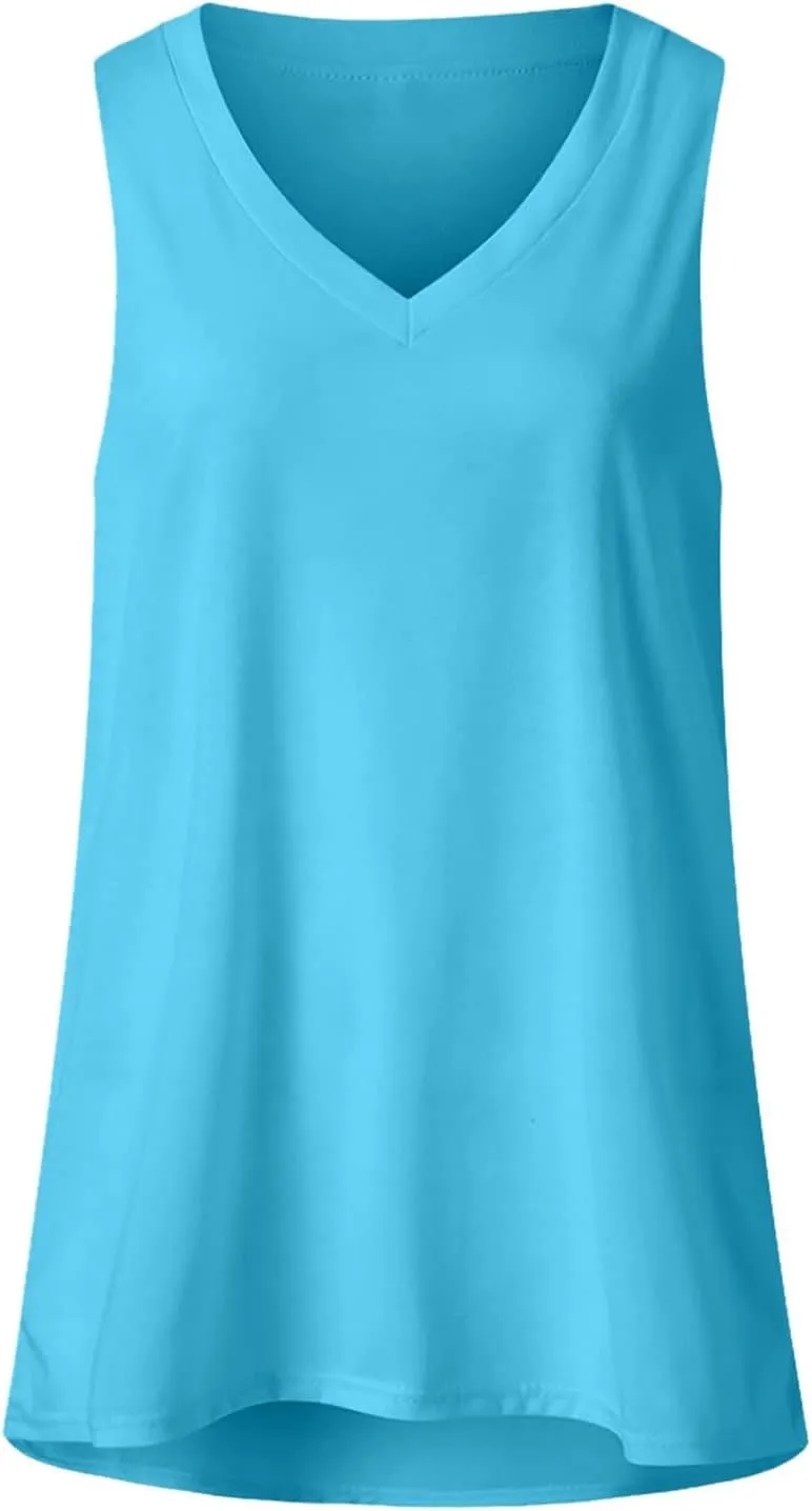 Womens Tank Tops 2025 Loose Fit V Neck Summer Tops Casual Flowy Basic Sleeveless Blouse Trendy Comfy Outfits Clothes