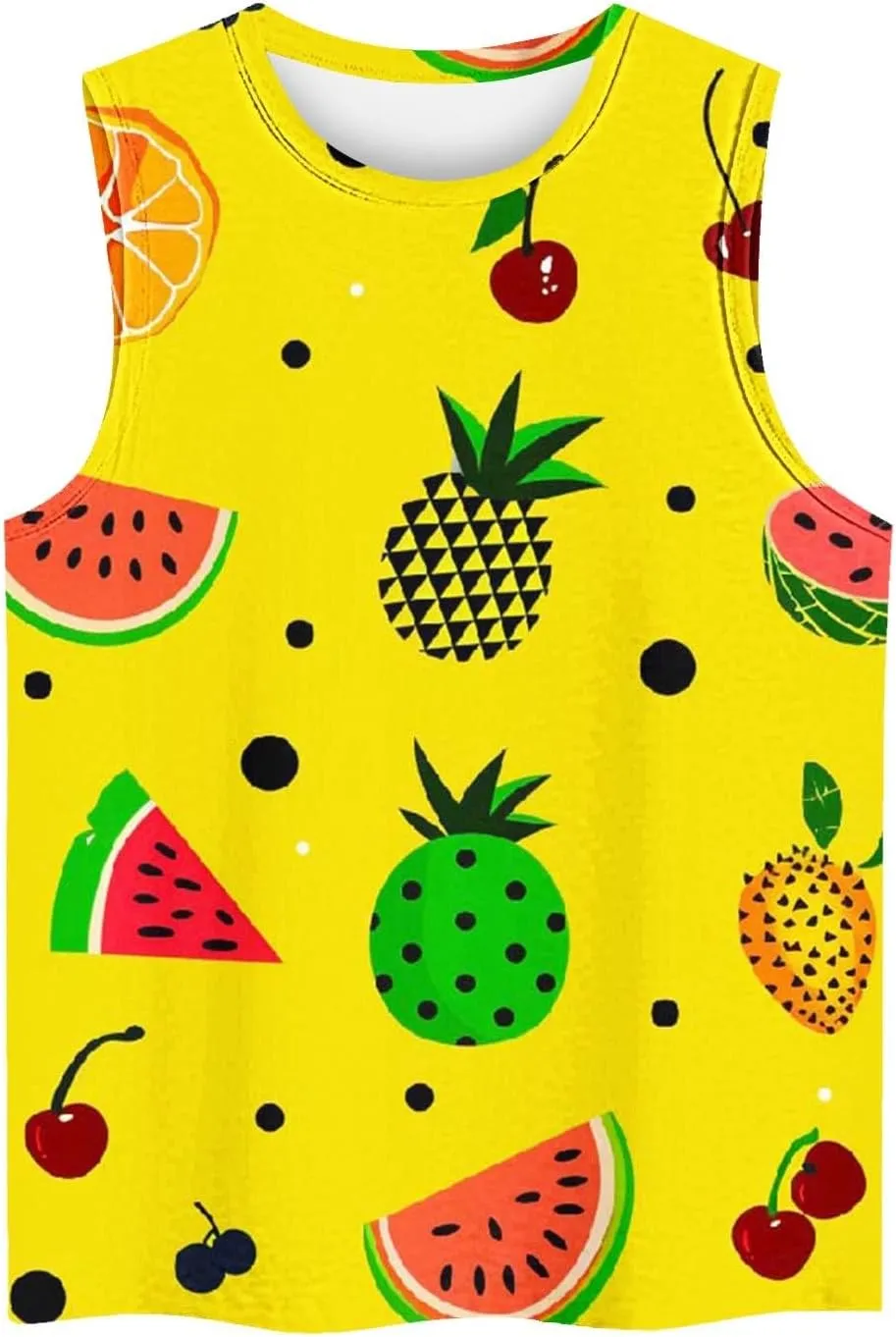 Women's Watermelon Print Tank Top Sleeveless Camisole Loose Fit Crew Neck Tee Shirts Summer Sexy Basic Summer Blouse