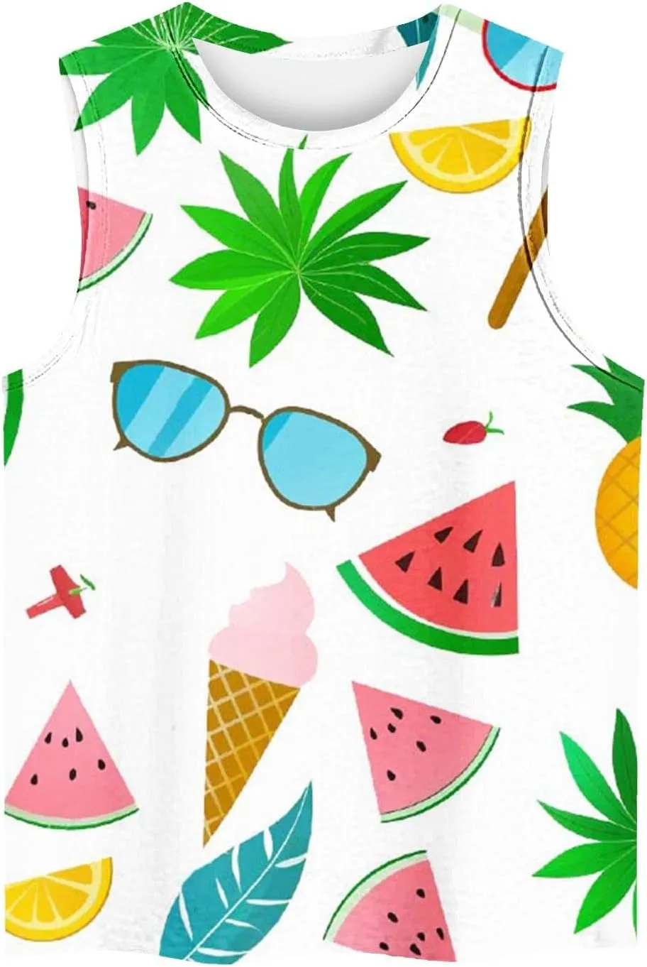 Women's Watermelon Print Tank Top Sleeveless Camisole Loose Fit Crew Neck Tee Shirts Summer Sexy Basic Summer Blouse
