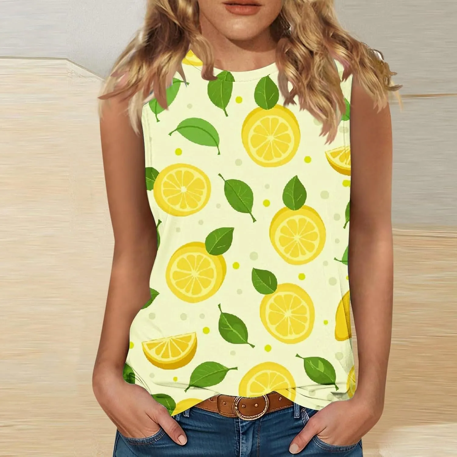 Women's Watermelon Print Tank Top Sleeveless Camisole Loose Fit Crew Neck Tee Shirts Summer Sexy Basic Summer Blouse