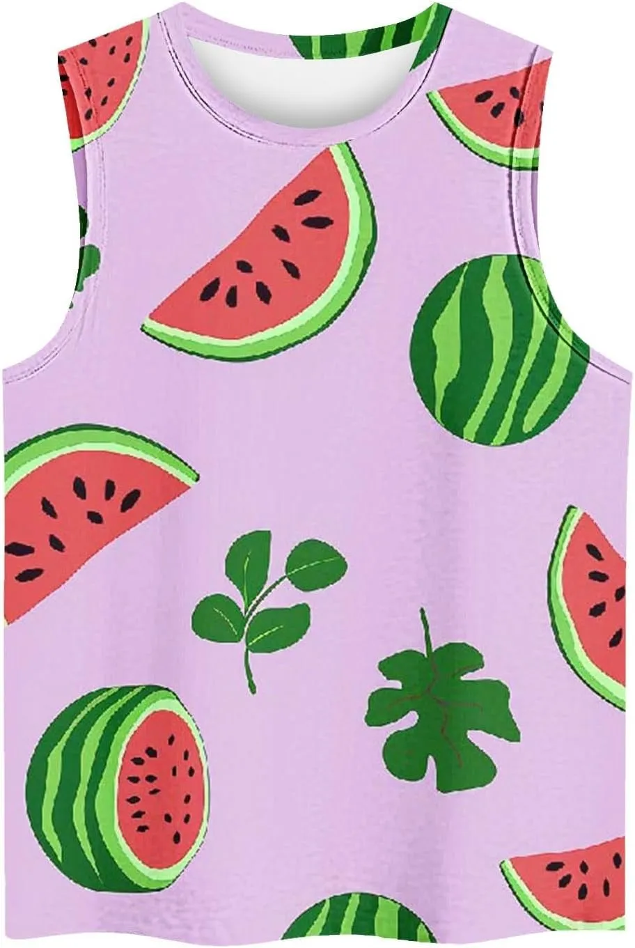 Women's Watermelon Print Tank Top Sleeveless Camisole Loose Fit Crew Neck Tee Shirts Summer Sexy Basic Summer Blouse