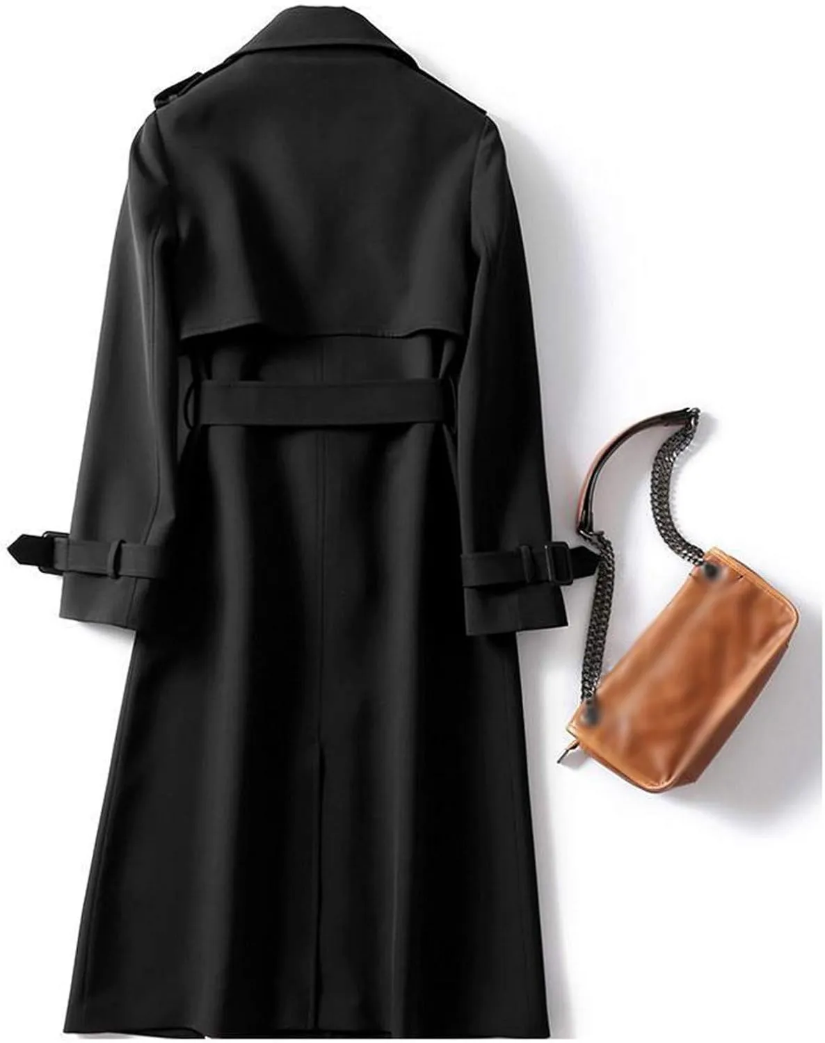Womens Windbreaker Coat Solid Slim Fit Lapel Long Overcoat With Belt Elagant Oversized Dress Parka Jacekt for Women