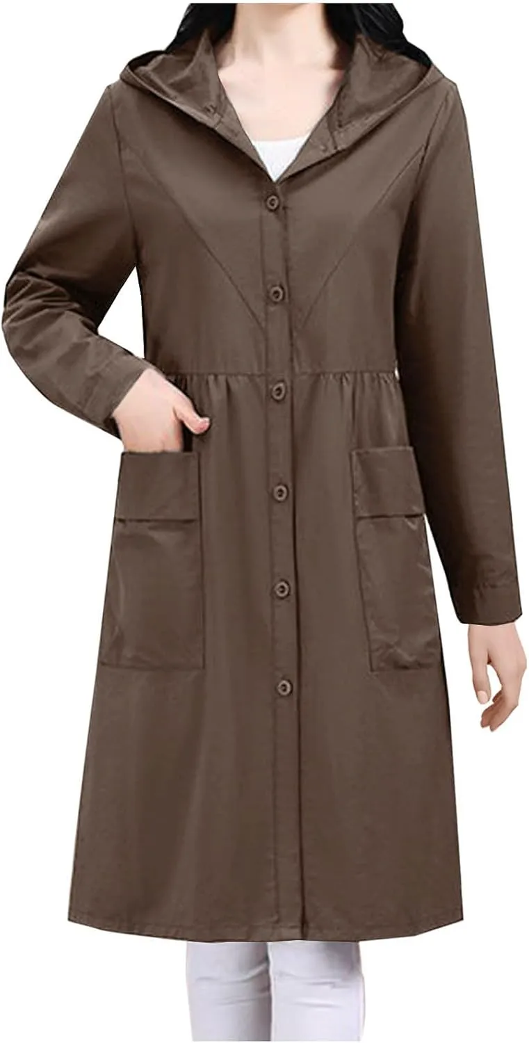Women's Winter Coats 2024 Casual Button Down Open Front Jackets Long Sleeve Thin Coat with Pockets Outerwear