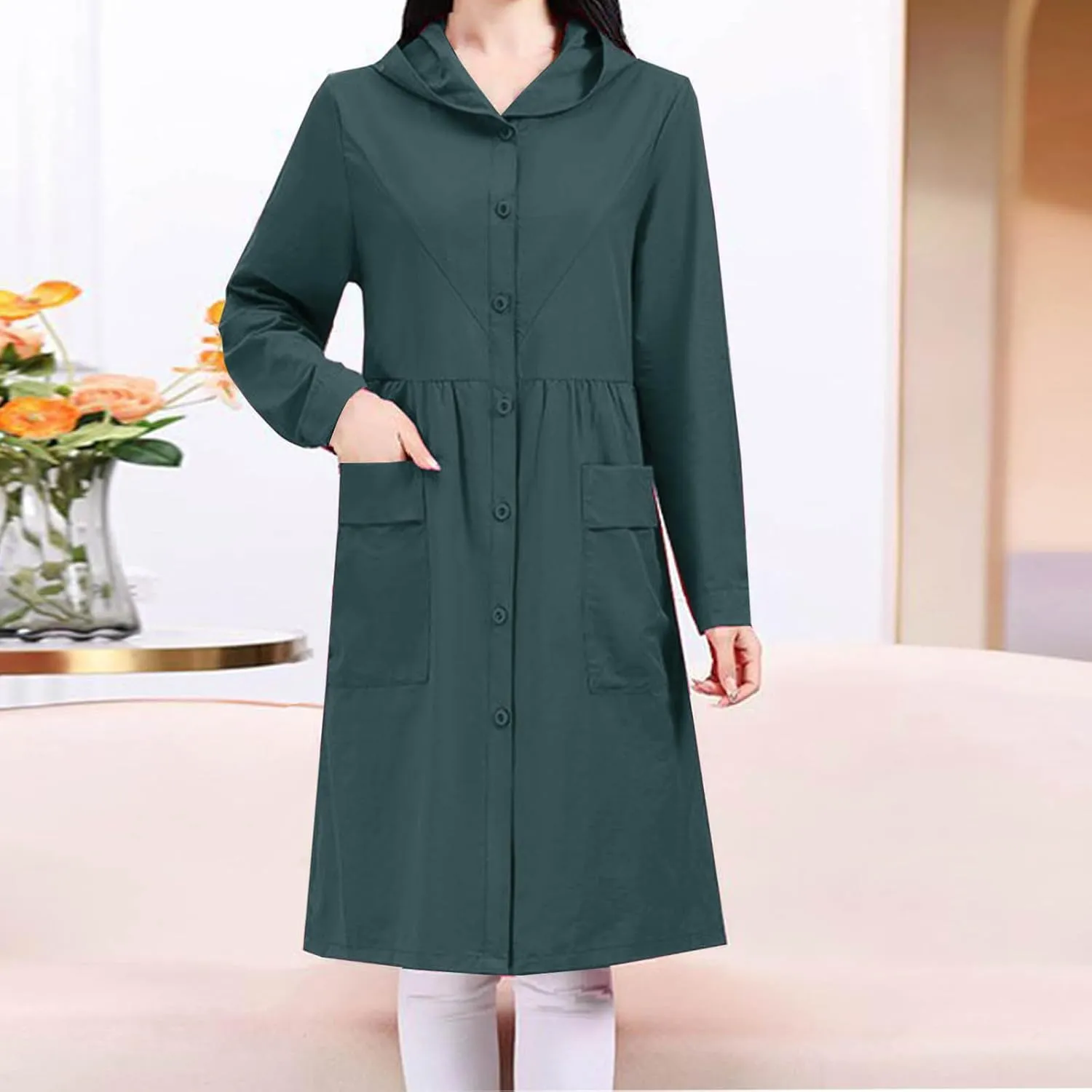 Women's Winter Coats 2024 Casual Button Down Open Front Jackets Long Sleeve Thin Coat with Pockets Outerwear