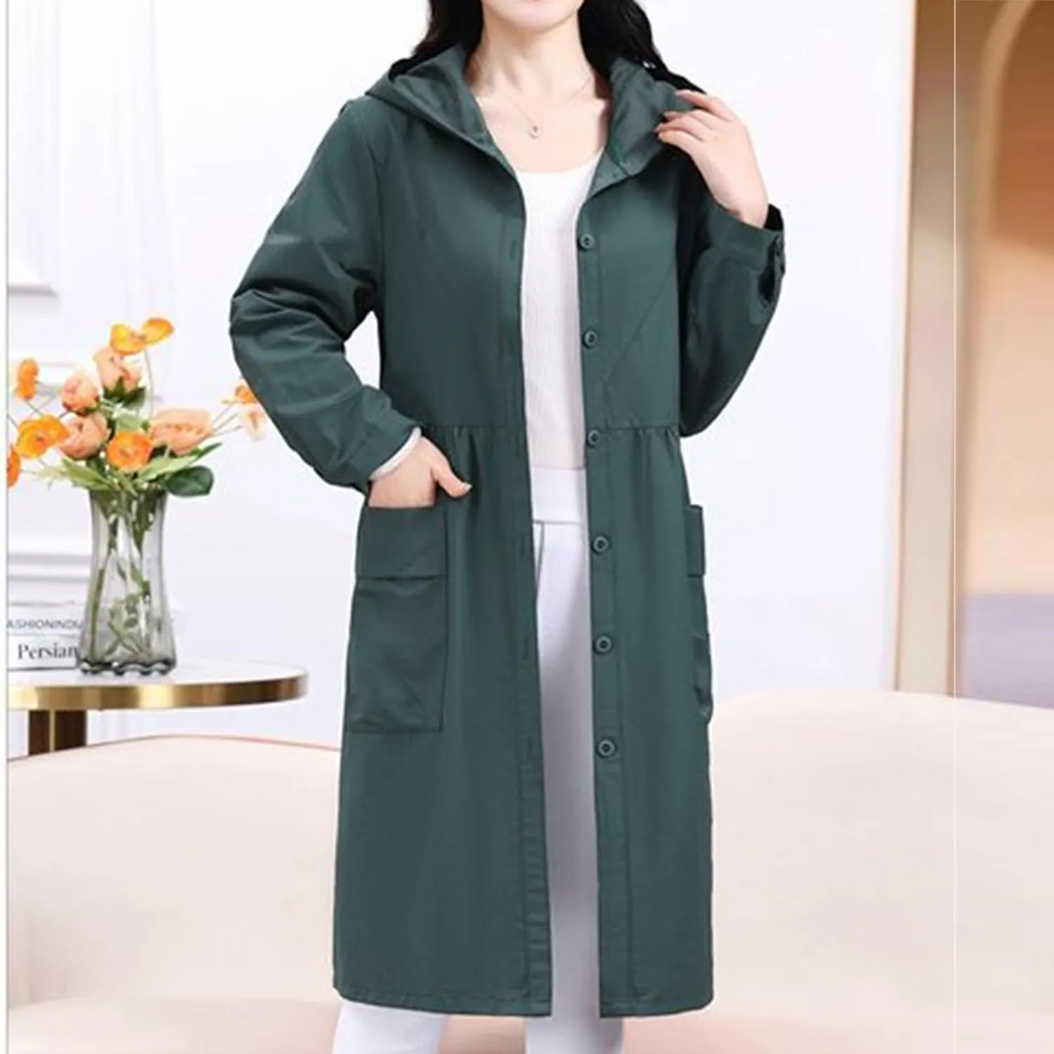 Women's Winter Coats 2024 Casual Button Down Open Front Jackets Long Sleeve Thin Coat with Pockets Outerwear