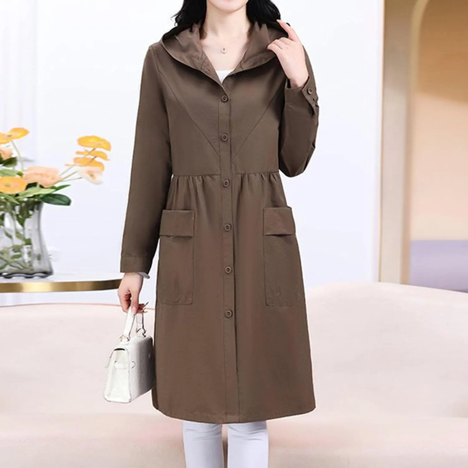 Women's Winter Coats 2024 Casual Button Down Open Front Jackets Long Sleeve Thin Coat with Pockets Outerwear