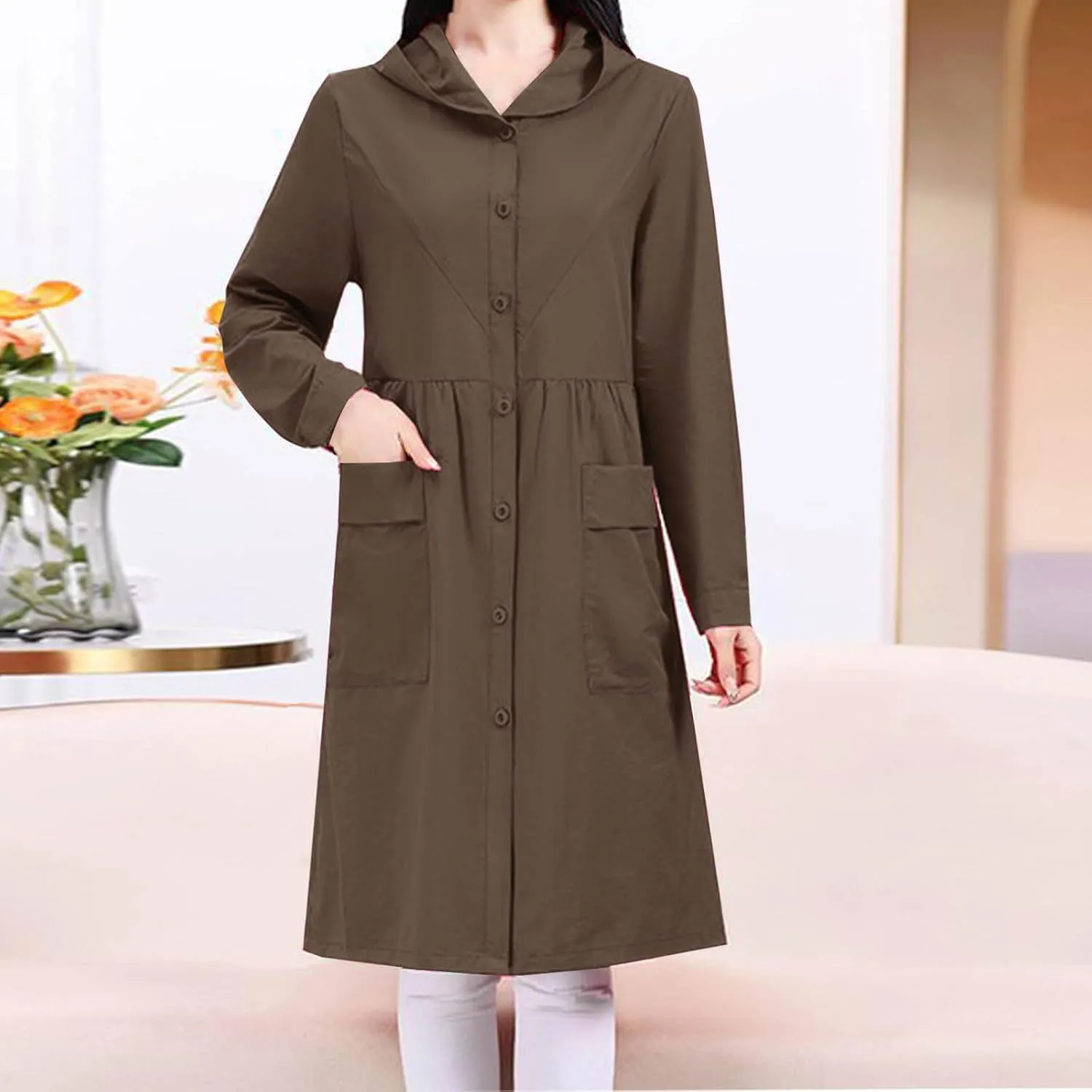 Women's Winter Coats 2024 Casual Button Down Open Front Jackets Long Sleeve Thin Coat with Pockets Outerwear