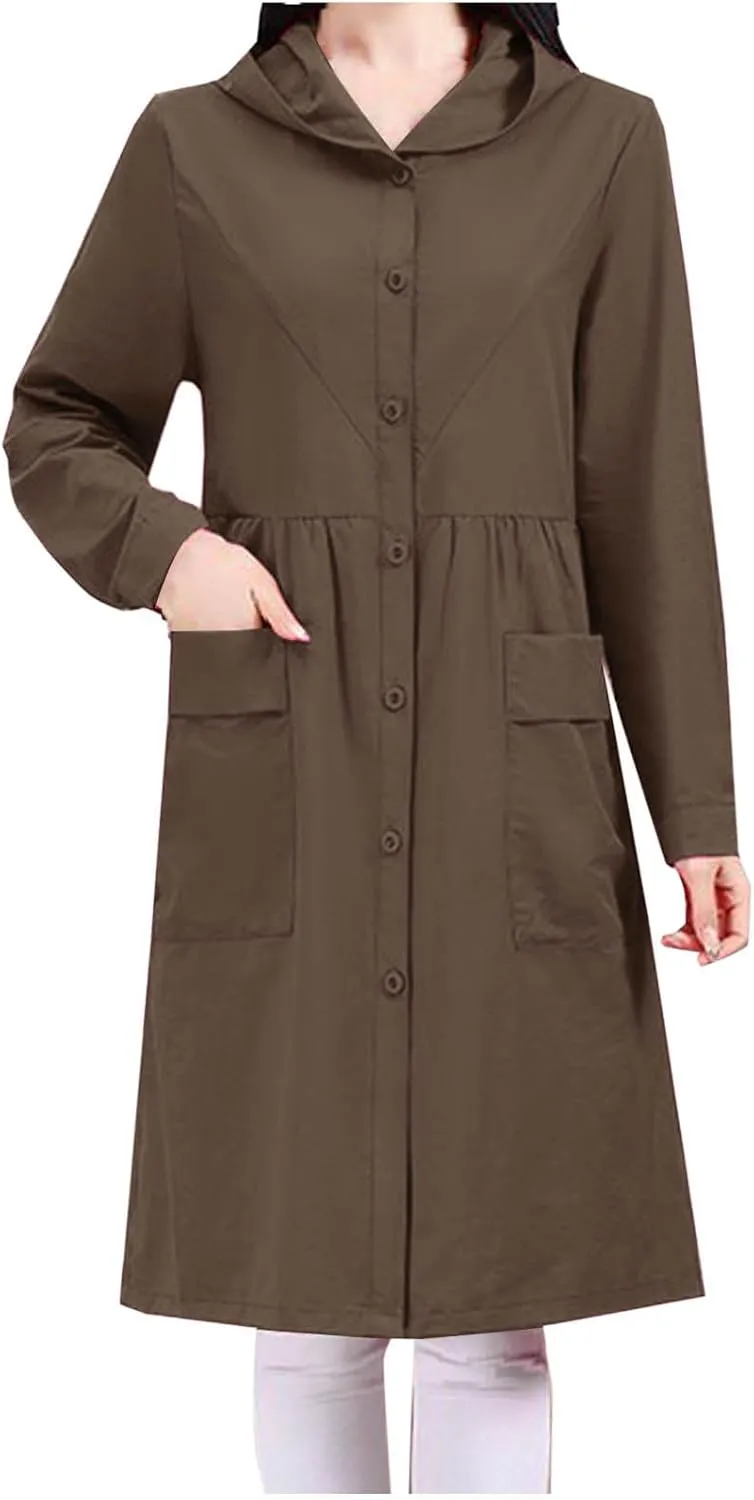 Women's Winter Coats 2024 Casual Button Down Open Front Jackets Long Sleeve Thin Coat with Pockets Outerwear