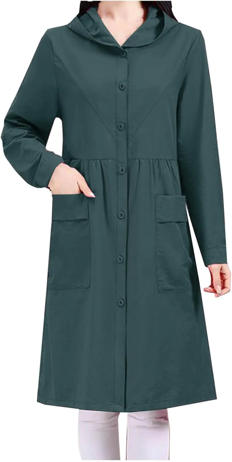 Women's Winter Coats 2024 Casual Button Down Open Front Jackets Long Sleeve Thin Coat with Pockets Outerwear