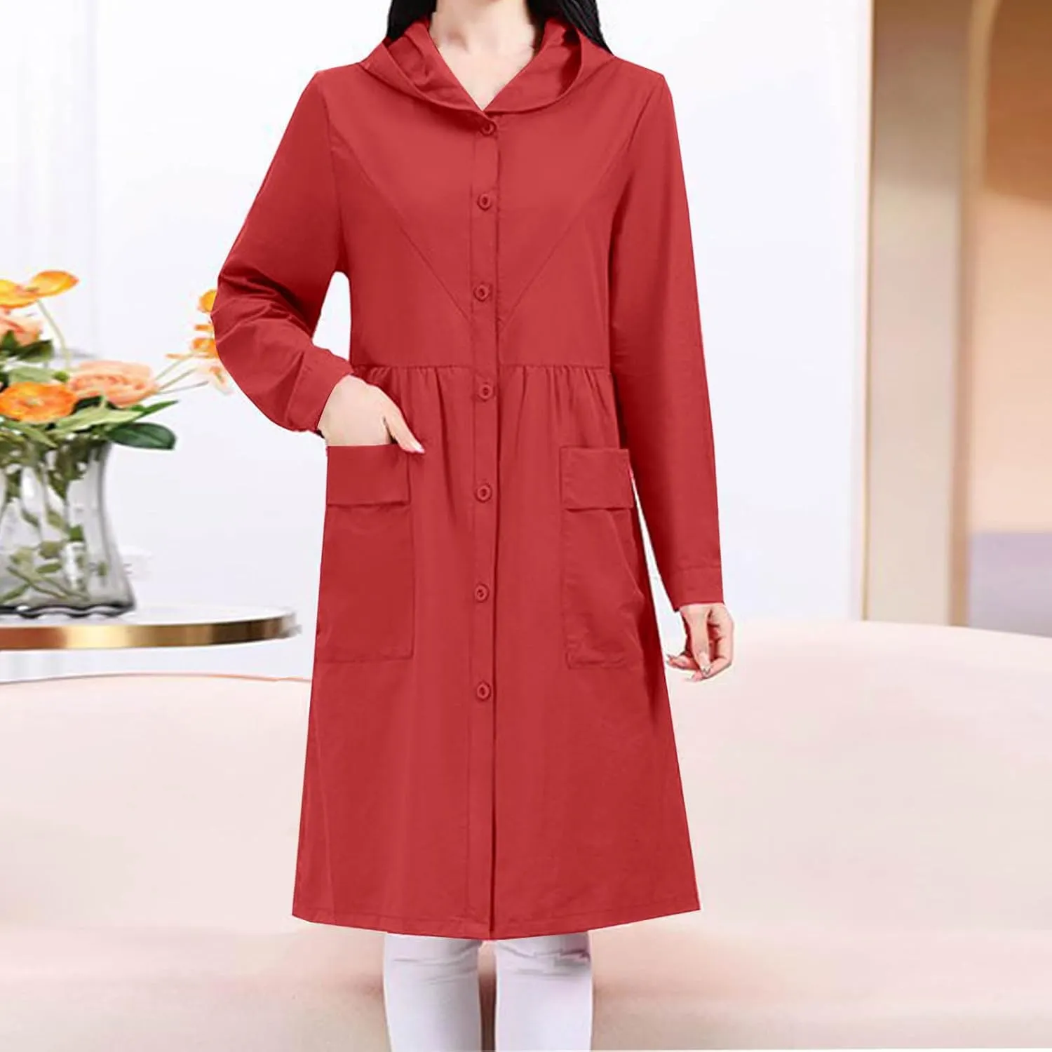 Women's Winter Coats 2024 Casual Button Down Open Front Jackets Long Sleeve Thin Coat with Pockets Outerwear