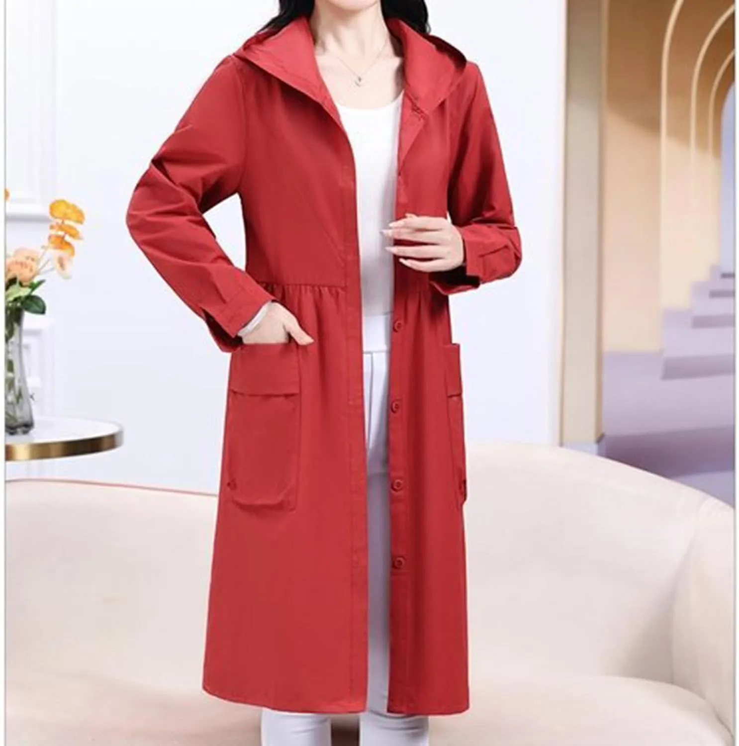 Women's Winter Coats 2024 Casual Button Down Open Front Jackets Long Sleeve Thin Coat with Pockets Outerwear